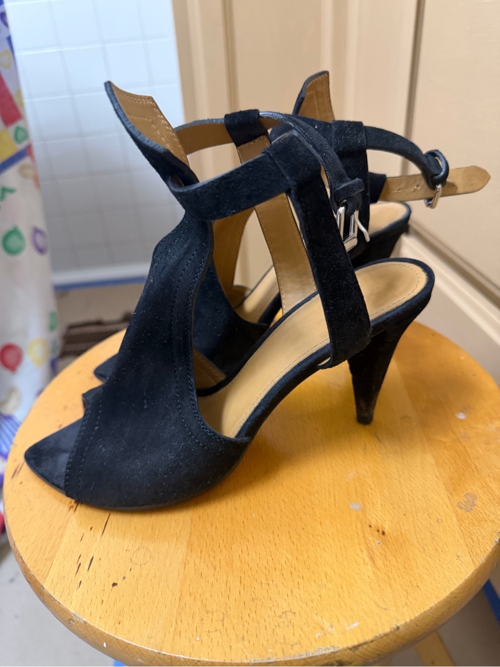 Isabel Marant Black Suede Strappy Open-Toe Heels